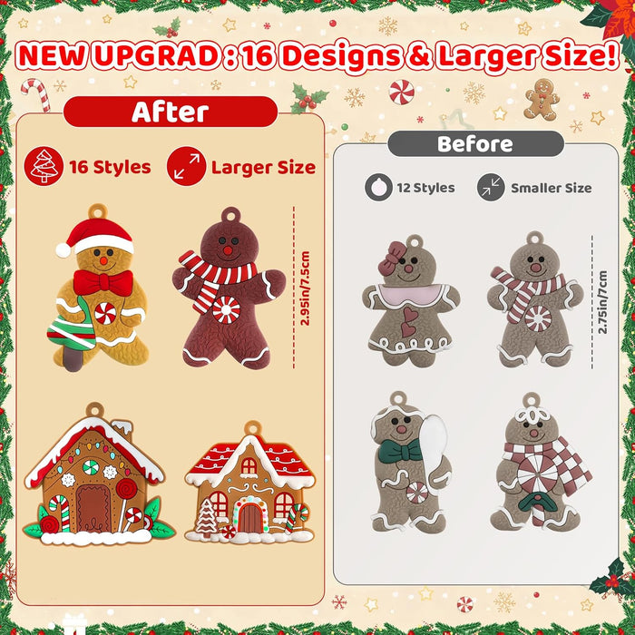 16pcs Gingerbread Man Ornaments for Christmas Tree Decorations