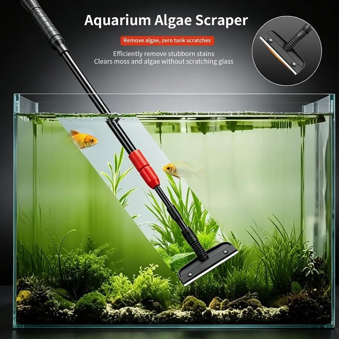 Aquarium Clean Tool 6 in 1 Fish Tank Cleaning Kit Algae Scraper Scrubber Pad Adjustable Long Handle Fish Tank Brush Clea