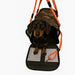 Large camouflage pet carrier with detachable orange leash