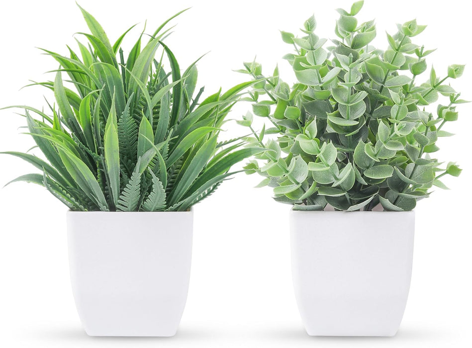 2 Pack Fake Plants Small Plants for Bathroom Office Decor