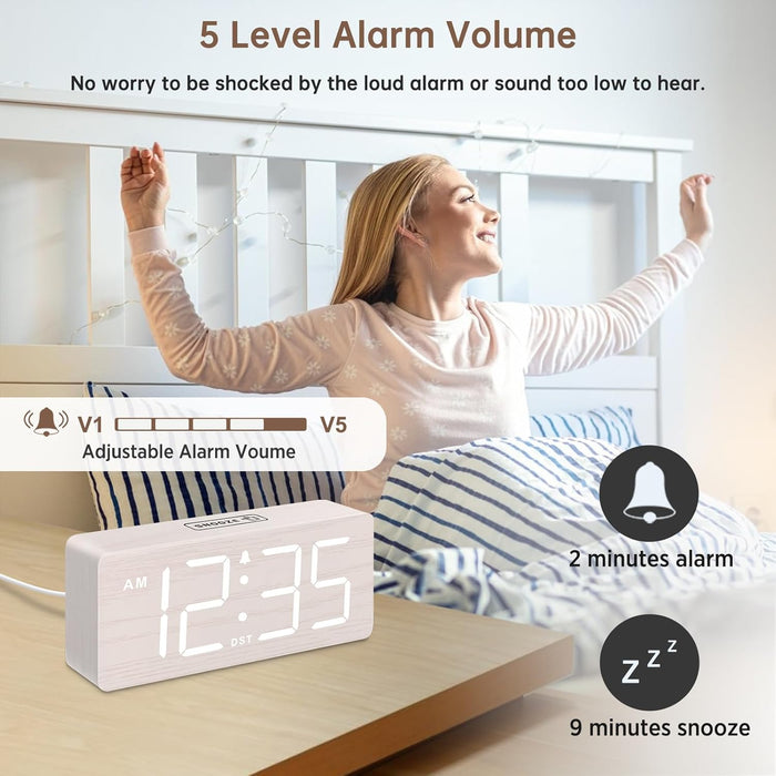 Wooden Digital Alarm Clock for Bedroom with Large Numbers