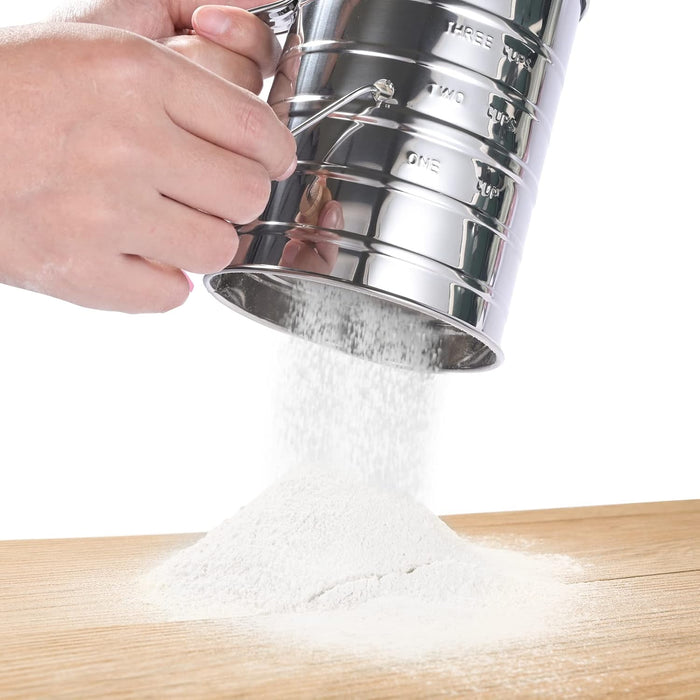 Flour Sifter, Hand Crank Sifter for Baking with Fine Mesh Rotary