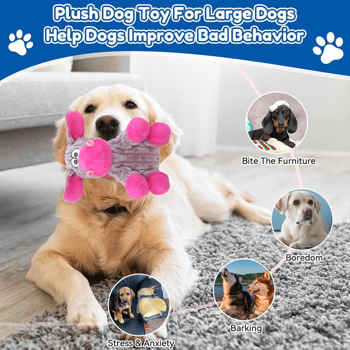 Plush Chew Toys for Large Dogs, Tough Crinkle Stuffed Animal Squeaky Interactive Toys for Small Medium Large Dogs, Keep 
