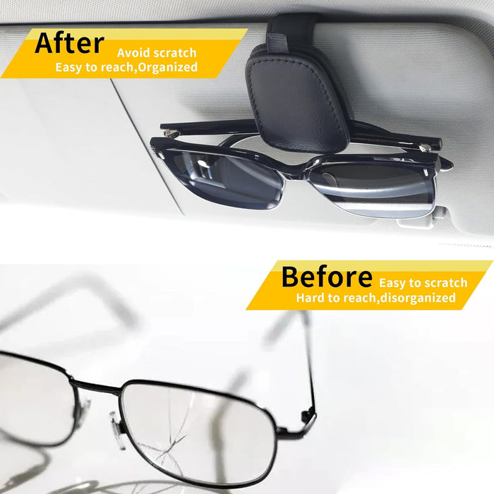 Magnetic Leather Sunglasses Holder for Car, 2 Packs (Black)