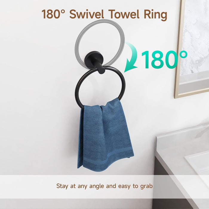 4PCS Matte Black Bathroom Accessories Set, 24-Inch Towel Bar Set