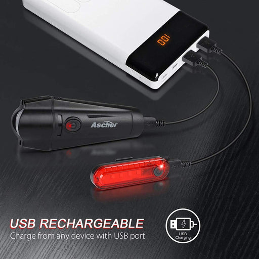Ultra Bright USB Rechargeable Bike Light Set, Powerful Bicycle Front Headlight and Back Taillight, 4 Light Modes, Easy t