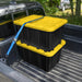 6 Pack 27 Gallon Heavy Duty Storage Bins with Snap Lids, Durable Plastic Storage Totes with Stackable Black Containers & Yellow Latching Covers for Home Garage Moving Organization