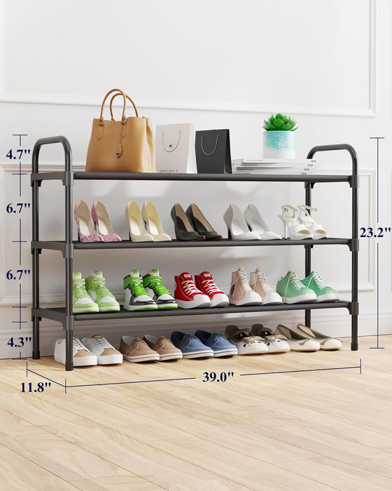 Extra-Long Shoe Rack for Closet, 39.0" Wide - 3 Tier, Black