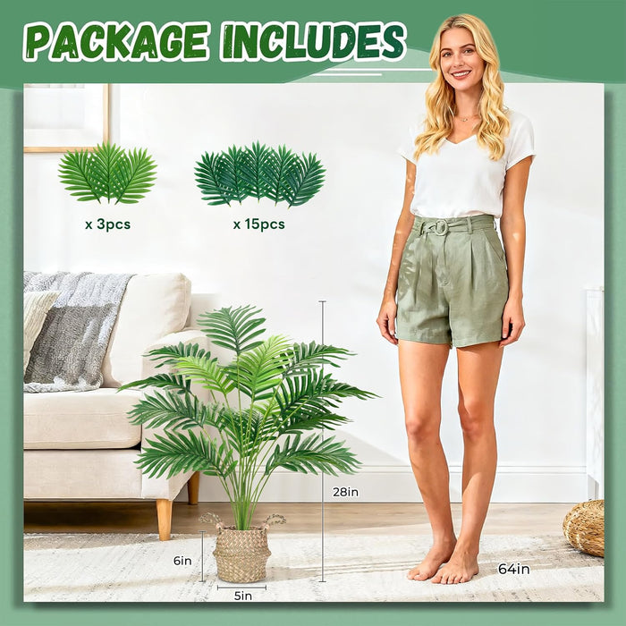 28" Fake Palm Tree, Artificial Floor Plant with Boho Woven Basket