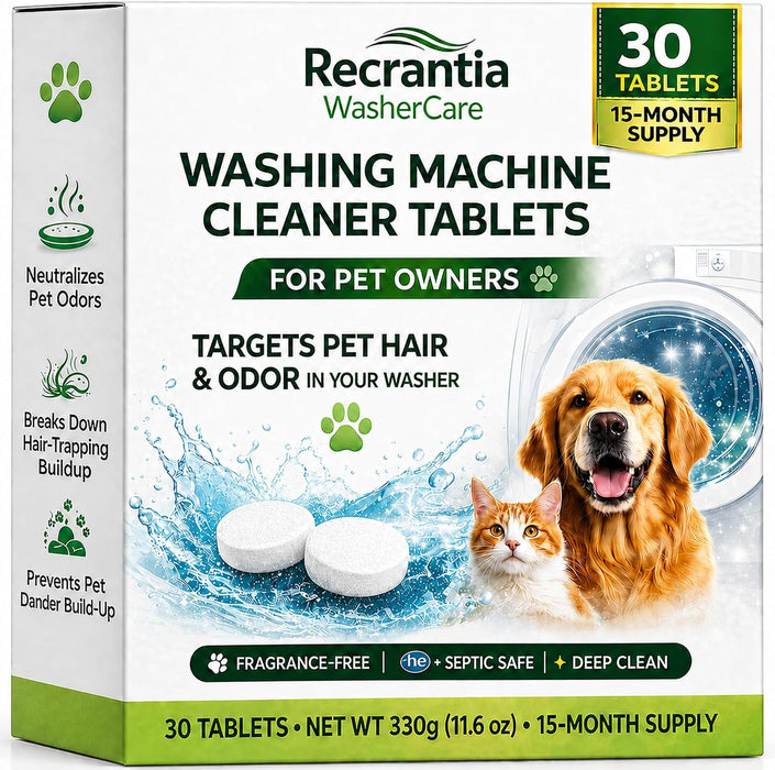 Washing Machine Cleaner Tablets for Pet Owners - 30 Count Enzyme Pet Hair Buildup Cleaner - Monthly Washer Maintenance T