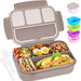 Bento Box Adult Lunch Box, Containers for Adults Men Women with 4 Compartments, Lunchable Food Container with Utensils, Sauce Jar, Muffin Liners, 40 Oz/5 Cup, Microwave & Dishwasher Safe, Brown