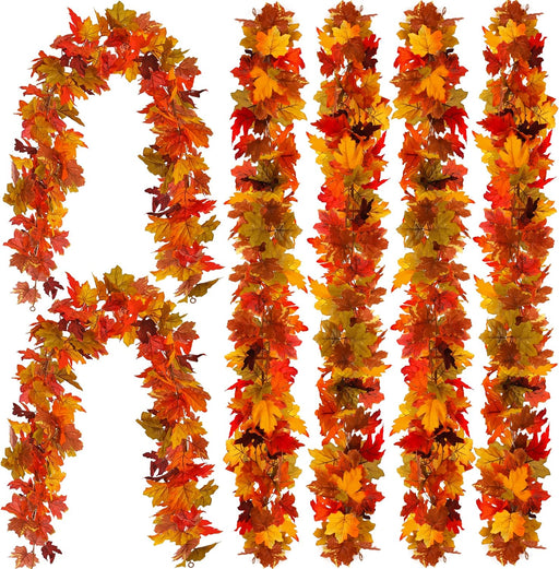 6PCS Fall Maple Leaves Garland, 5.6Ft Artificial Maple Leaf Autumn Garland Hanging Fall Vines Table Decorations Front Do