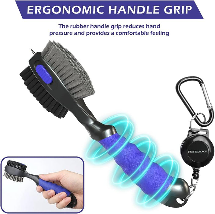 2 Pack Golf Club Brushes and Groove Cleaner 2 ft Retractable Zipline Carabiner Golf Brush Head with Retractable Spike Co
