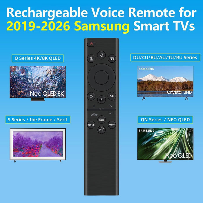 Rechargeable TV Remote for Samsung Smart TVs, Replacement for All 2019-2026 Samsung TV Remote Control with Voice Control