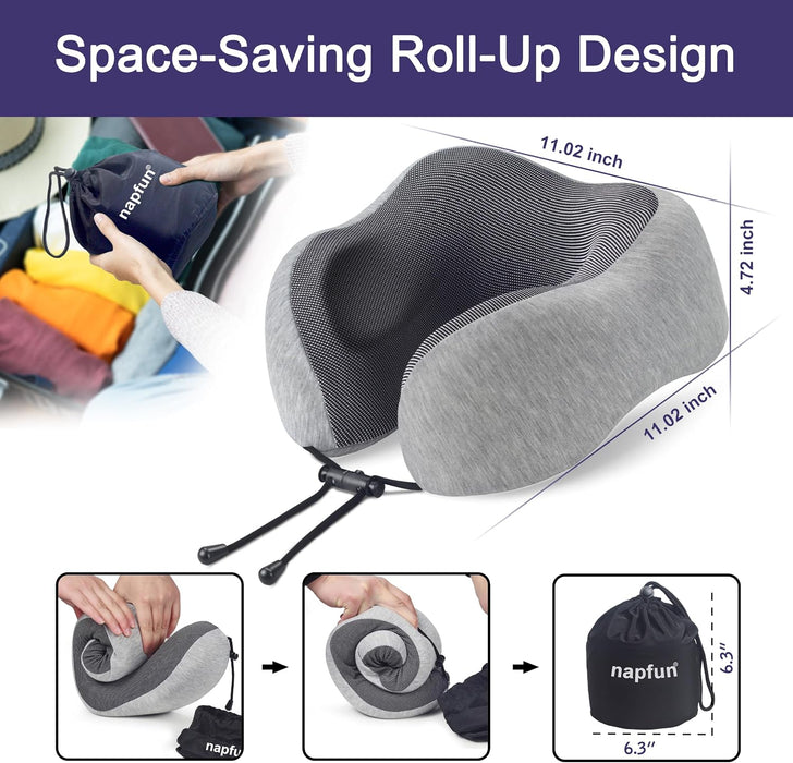 Neck Pillow for Traveling, Upgraded Travel Neck Pillow for Airplane 100% Pure Memory Foam Travel Pillow for Flight Headr
