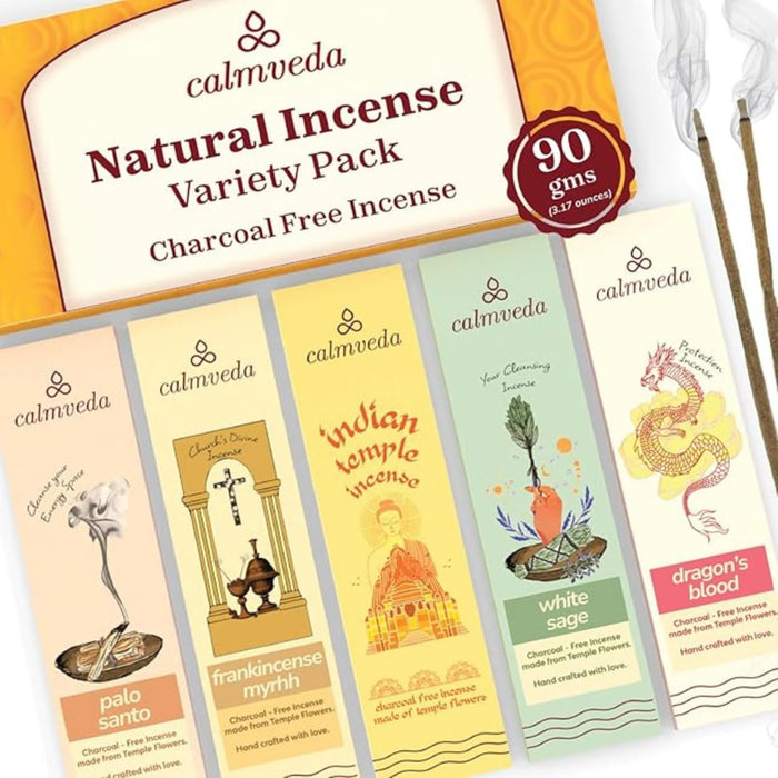 Natural Incense Sticks Variety Pack - (5 Variants) Charcoal Free Inscents-Sticks, Made from Upcycled Flowers | Sacred In