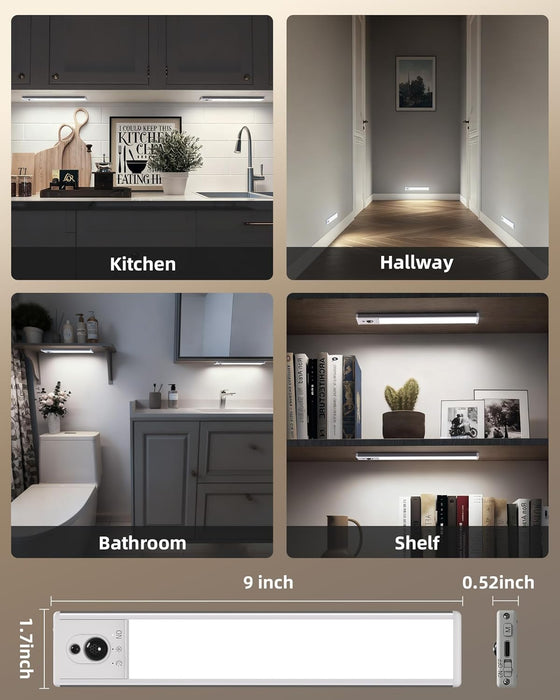 5-Pack Under Cabinet Lighting, 2400mAh Motion Sensor Light, LED Closet Lights Wireless, 6500K Dimmable, Timer, Magnetic, with Remote Control for Kitchen, Closet, Stair