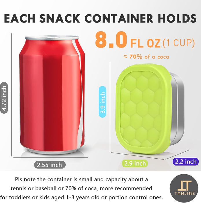 4Pack 8oz Small (1 CUP) Stainless Steel Snack Containers for Kids | Reusable Easy Open Toddler Snack Containers with Sil