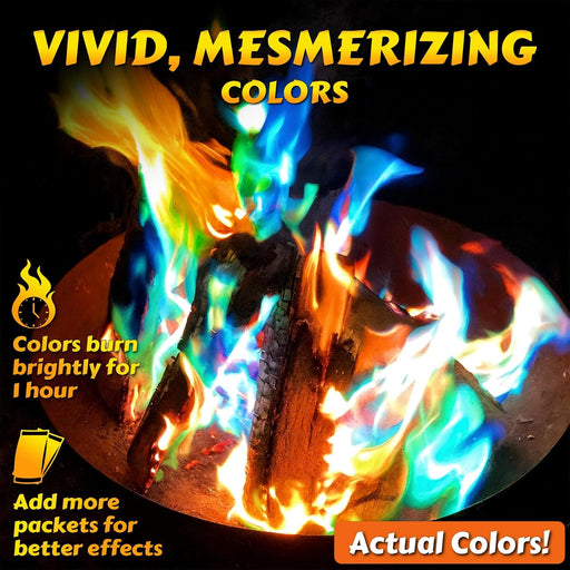 (6 Pack) Magic Campfire Fire Color Changing Packets for Fire Pit, Indoor/Outdoor Fireplace, Bonfire - Rainbow Magical Flame, Camping Accessory, Compatible with Wood