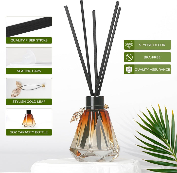 Reed Diffuser Set - 4 Empty Bottles with 20 Sticks, Delicate Gold Leaf Decor, Glass Fragrance Diffuser with Lids for Hom