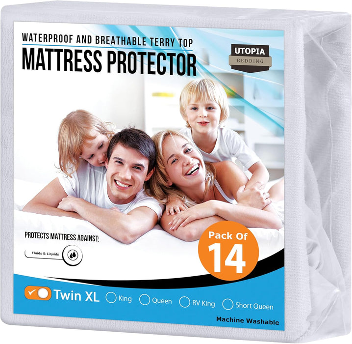 Waterproof Mattress Protector Twin Size, Premium Terry Mattress Cover 200 GSM, Breathable, Fitted Style with Stretchable Pockets (White)