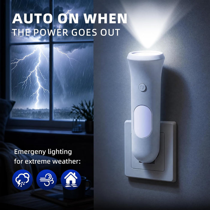 4 in 1 Emergency Lights for Home Power Failure, 3 Pcs Rechargeable LED Flashlight Plug in Wall, Automatic Turn-On Power Outage Night Light Flashlight for Hurricane Preparedness Items