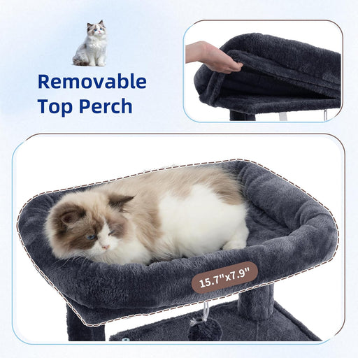 Cat Tree, Cat Tower for Indoor Cats, 43.3 inch Cat Tree Tower with Sturdy Steel Tube, Hammock, Cat Condo for Small Cats and Kittens, Scratching Post, Smoky Gray GCT004SG