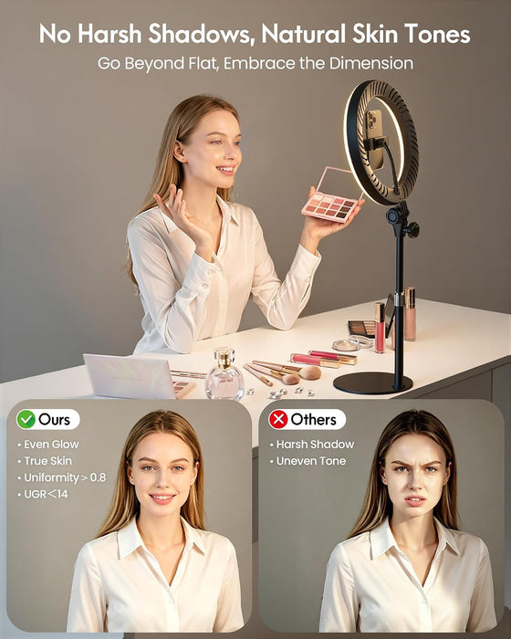 Desk Ring Light with Stand for Computer, Desk Light for Video Recording