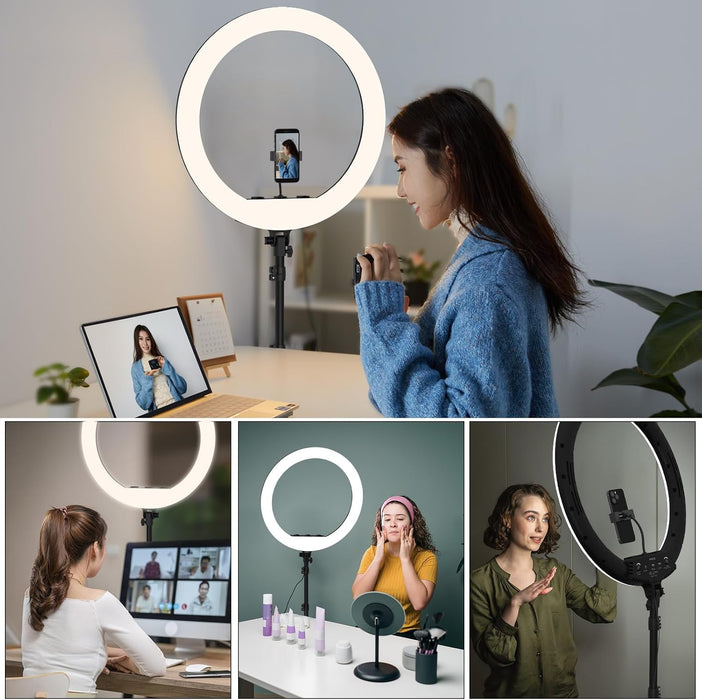 21 inch Ring Light with Stand Outer 55W 5600k Dimmable LED Light, Tripod Stand,and Phone Holder，Remote Controller,Carrying Bag ，CRI 97+ 2540lux, for Streaming Home Office Zoom Call Lighting