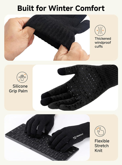 Winter Gloves for Men Women - Upgraded Touch Screen Cold Weather Thermal Warm Knit Glove for Running Driving Hiking