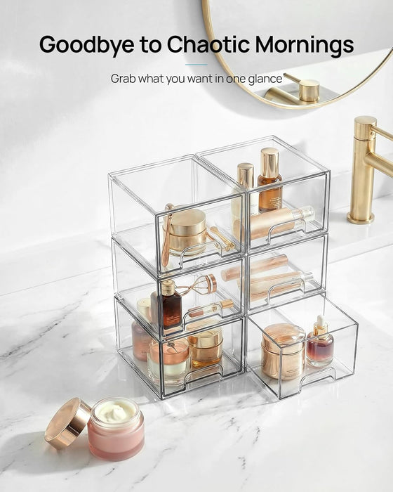 4 Pack Small Clear Stackable Storage Drawers, Fits Narrow Spaces