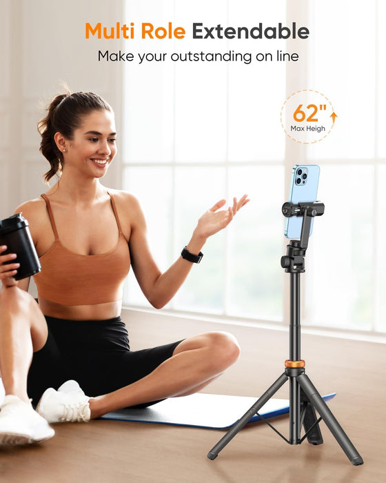 62" Phone Tripod, Tripod for iPhone & Selfie Stick with Remote