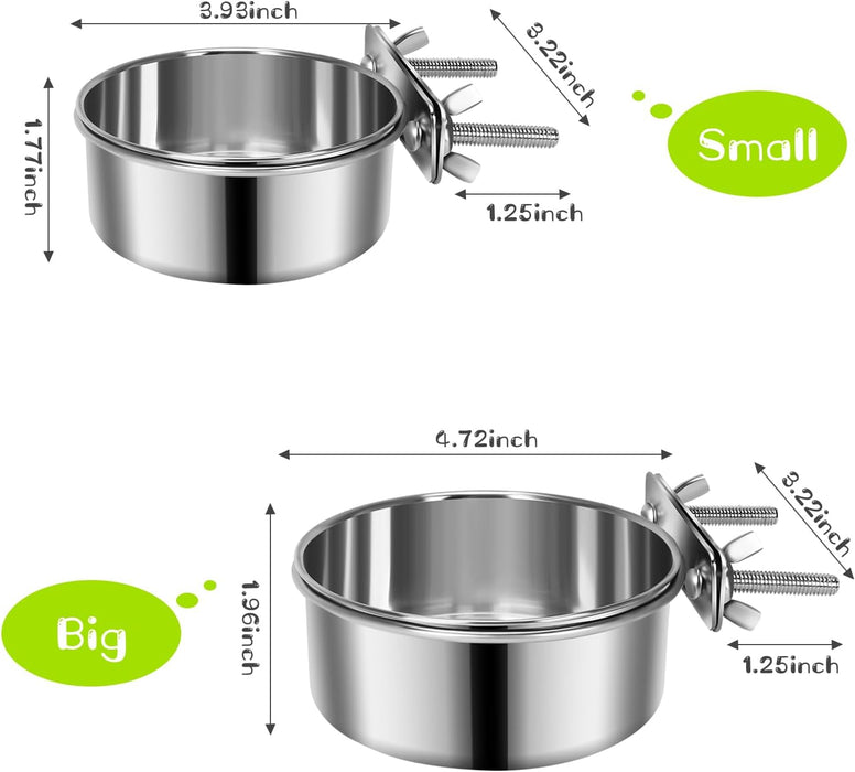 2 Pcs Stainless Steel Small Dog Crate Food Water Bowl, 19 & 12 OZ
