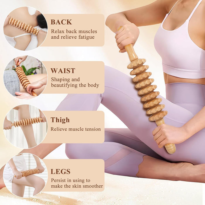 7-in-1 Wood Therapy Massage Tools Lymphatic Drainage Massager for Muscle Pain Relief | Maderoterapia Kit Body Sculpting Tools for Anti-Cellulite, Body Shaping