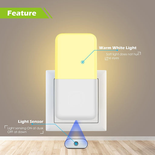 Plug in Night Light, Warm White LED Nightlights with Smart Dusk to Dawn Sensor for Kids, Nursery, Ideal for Bedroom, Bathroom,Hallway, Stairs, Kitchen, 6 Pack