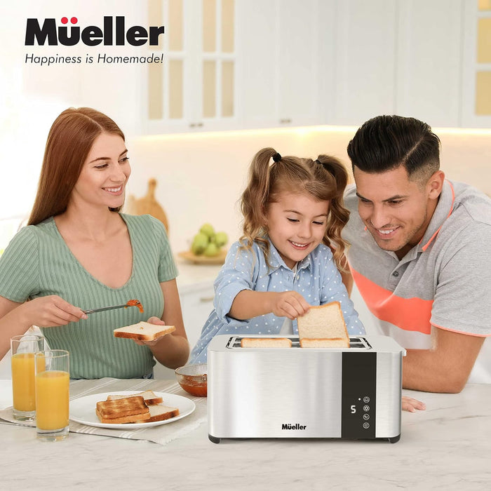 Ultratoast Full Stainless Steel Toaster 4 Slice, Long Extra-Wide Slots for Bagels and Waffles, 6 Browning Levels, LED Display, Cancel/Defrost/Reheat Functions & Removable Tray, Kitchen Gadgets