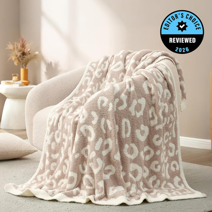 Leopard Throw Blanket for Couch Bed Sofa 50x60 inches, Reversible Beige Leopard Blanket Ultra Soft Cozy Blankets for Women Mothers Birthday Gifts