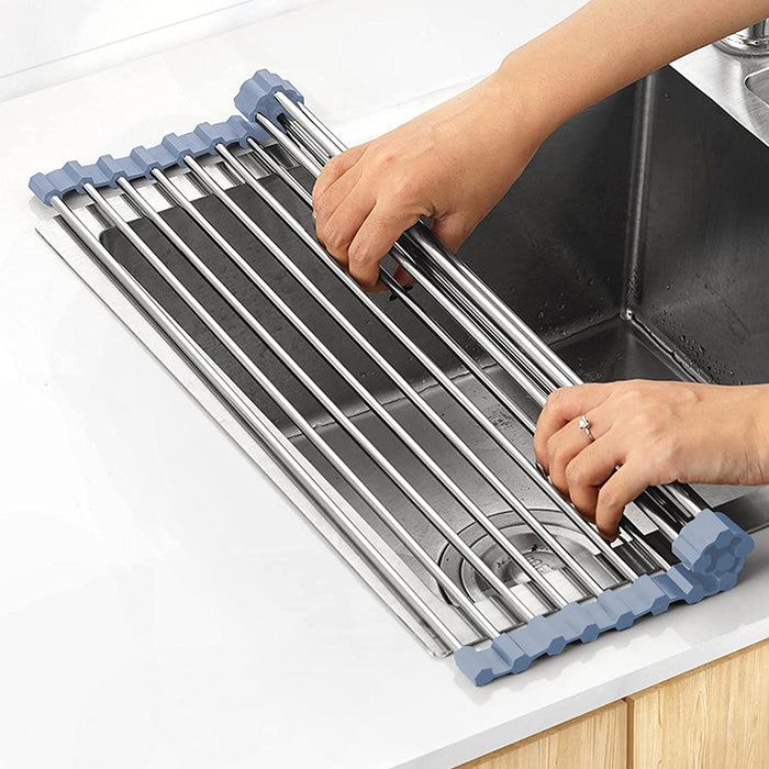 Over The Sink Dish Drying Rack, Roll Up Dish Drying Rack Kitchen Dish Rack Stainless Steel Sink Drying Rack, Foldable Di