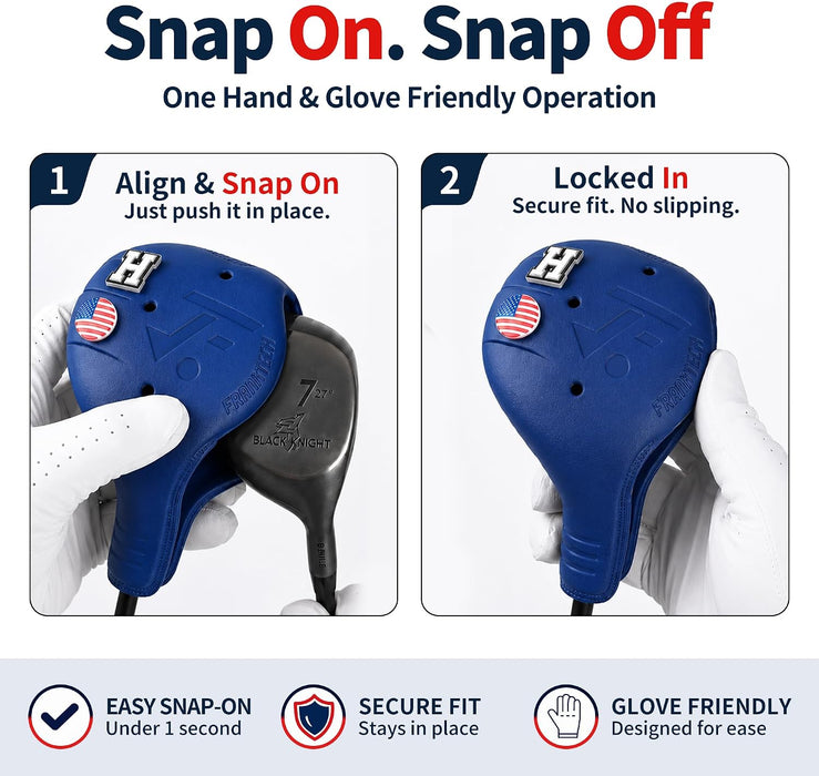 Snap-On Golf Club Covers for Right-Handed Golf Clubs, Easy On Off in 1 Second, Fits 460cc Drivers, Washable EVA Plastic 