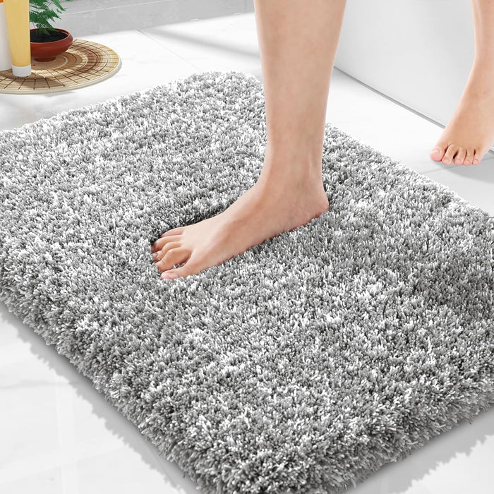 Bathroom Rugs Non Slip Washable, Ultra Soft and Water Absorbent Bath Mats, Fluffy Shower Mat Outside, Plush Matts for Bathroom Floor/Sink, 24X17, Home Decor Accessories, Light Gray and White