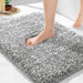 Bathroom Rugs Non Slip Washable, Ultra Soft and Water Absorbent Bath Mats, Fluffy Shower Mat Outside, Plush Matts for Bathroom Floor/Sink, 24X17, Home Decor Accessories, Light Gray and White