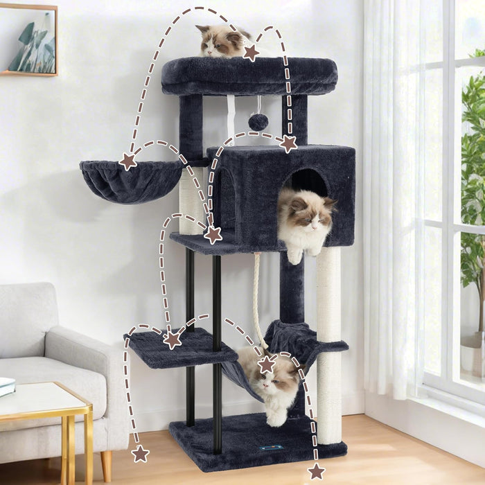 Cat Tree, Cat Tower for Indoor Cats, 43.3 inch Cat Tree Tower with Sturdy Steel Tube, Hammock, Cat Condo for Small Cats and Kittens, Scratching Post, Smoky Gray GCT004SG