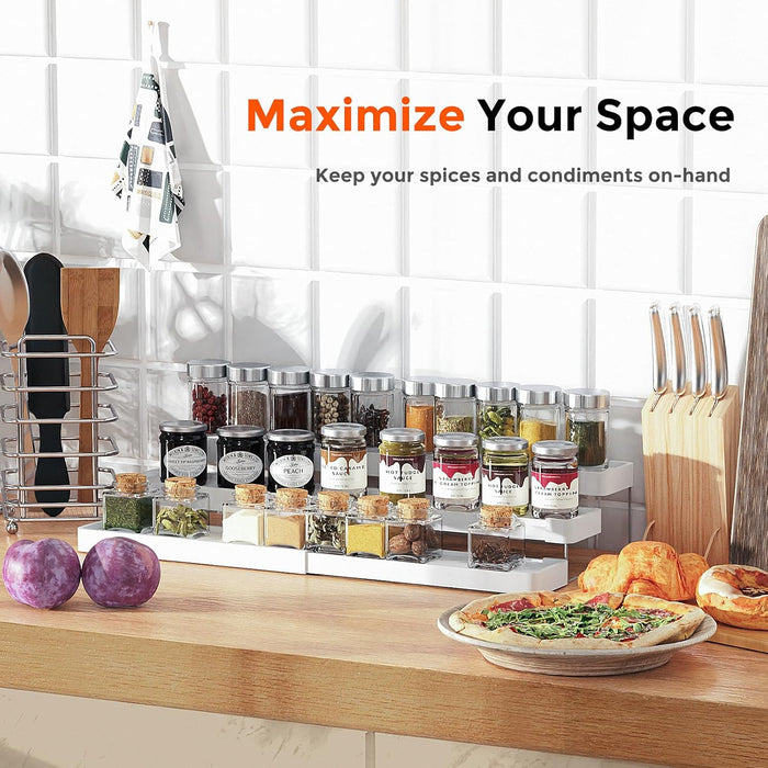 Expandable Spice Rack Organizer for Cabinet - 3 Tier Adjustable Cabinet Spice Organizer Easy Visibility - Spice Organize