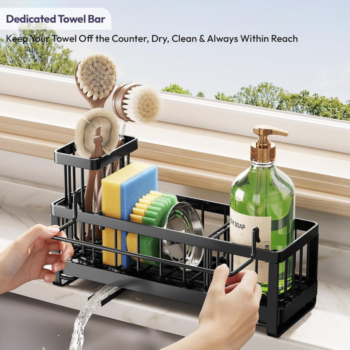 Sponge Holder for Kitchen Sink - Sink Caddy with Brush Holder Self-draining Sponge Caddy Organizer with Divider Stainles