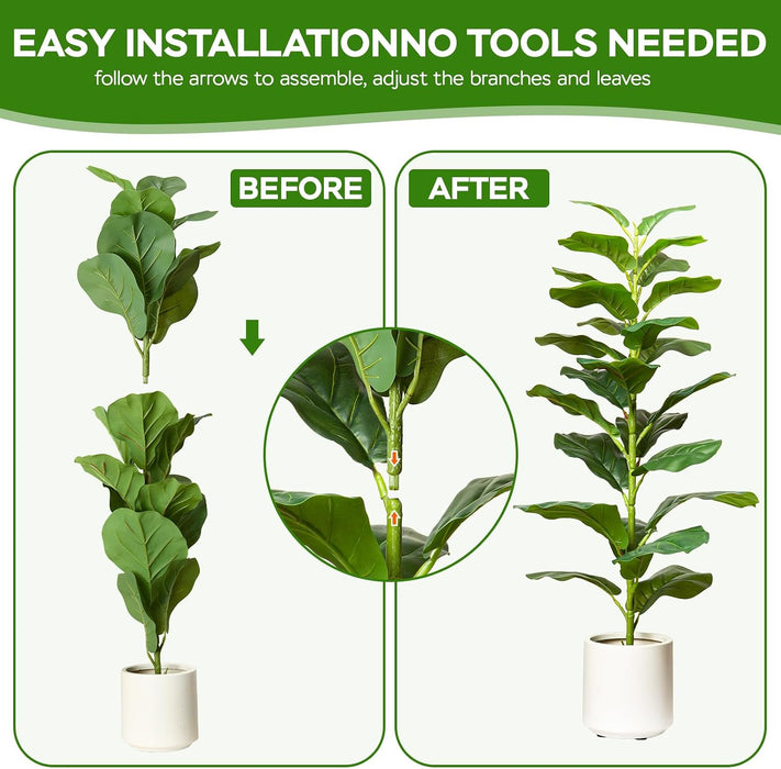 2Pack Artificial Fiddle Leaf Fig Tree, 35" Faux Ficus Lyrata Plant with Pot, Floor Plant Outdoor Artificial Plant, Suitable for Living Room, Office, Bedroom Decor