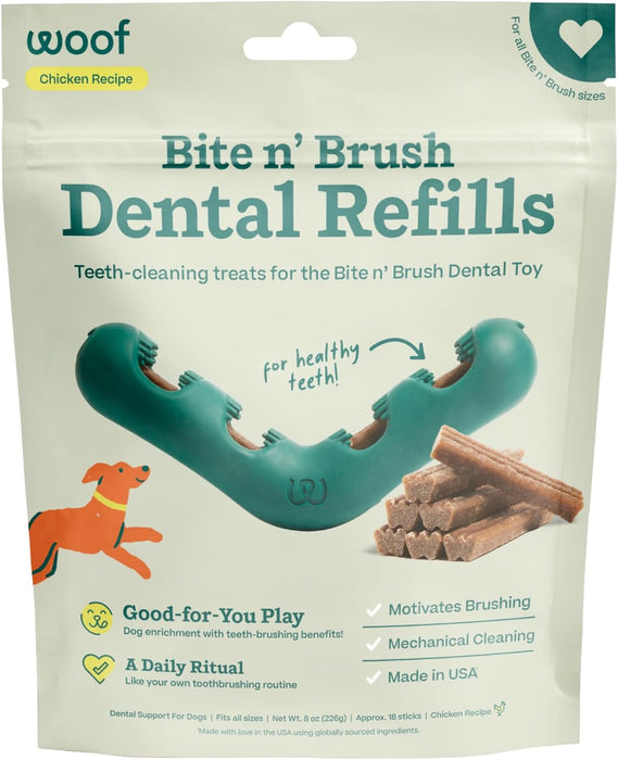 Bite n' Brush Dog Dental Stick Refills for Chew Toy, Chicken, 18 Count
