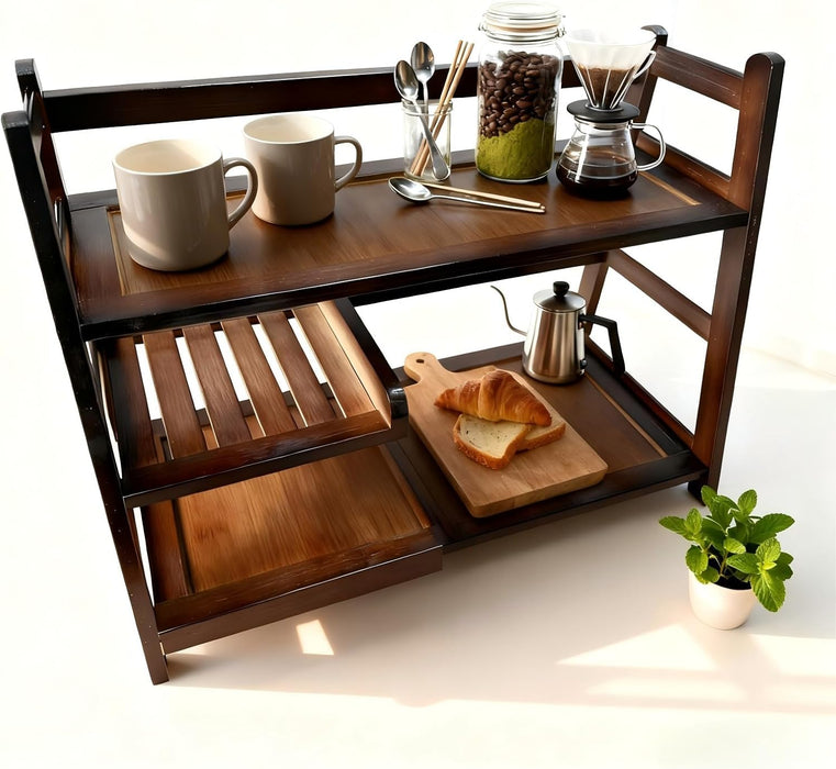 3 Tier Bamboo Matcha Station, coffee station organizer Shelf