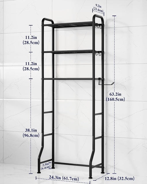 Over Toilet Storage Rack, 63.2" H Space-Saving, Holder & Hooks