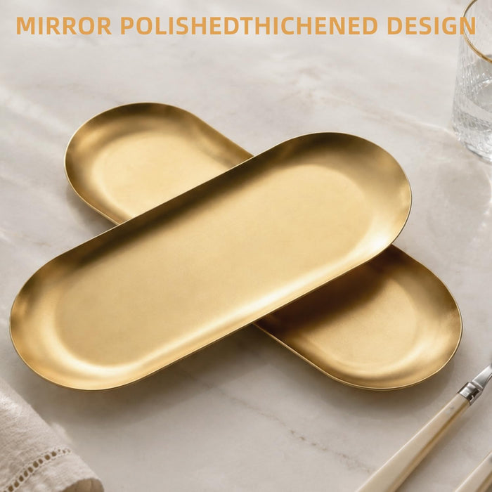 2 Pcs Gold Stainless Steel Decorative Trays, 9" Perfume Trays for Bathroom