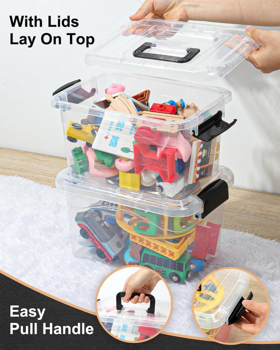 Plastic Storage Bins with Lids 6 Packs, 7 Quart Storage Organizer Bins with Buckle-Up Latches and Handle, Stackable Storage Containers for Home Pantry Office Classroom Organization, Clear